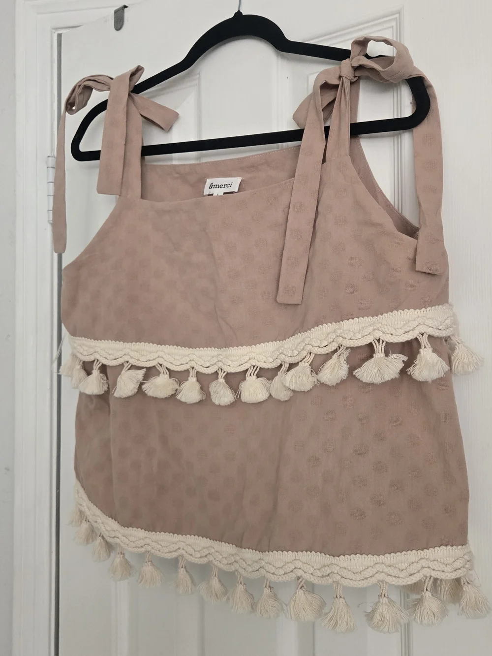 merci Blush Pink Tassel Tie-Shoulder Tank - Picture 1 of 5